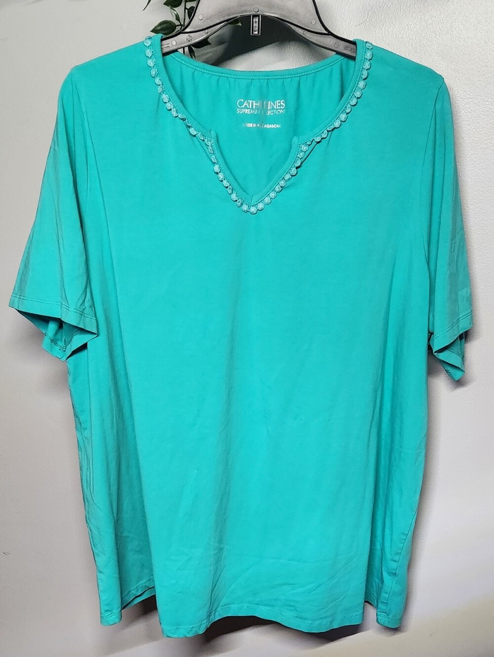 Catherines Aqua Teal Embellished V-Neck Tee